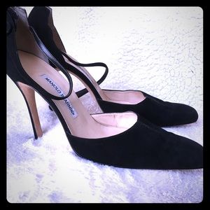 Manolo Blahnik Mary Jane black suede heels